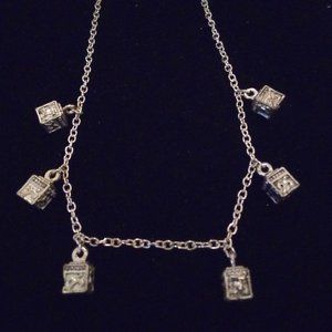 Silver Plated Square Box Charms Necklace Set